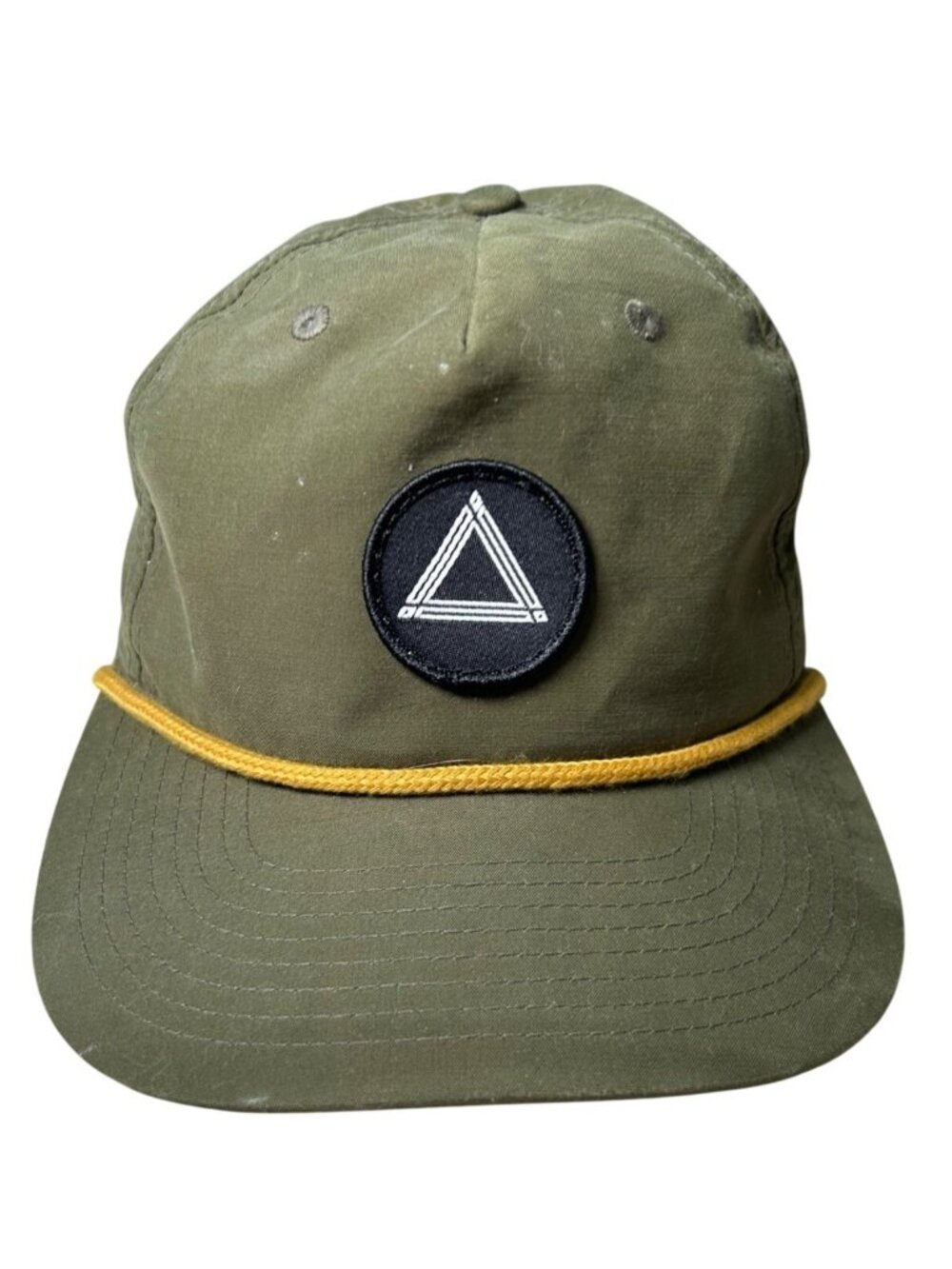 Vintage Richardson Snapback Hat Olive Green W/ Yellow Rope Triangle Patch Design